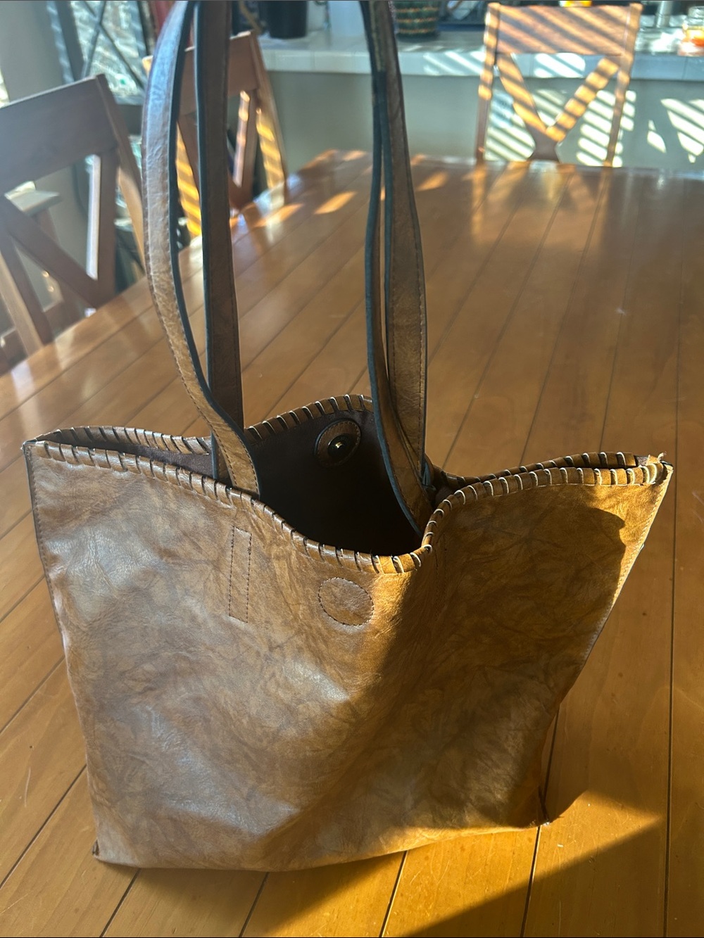 Vintage Style Leather Tote Bag Large Brown Rustic Boho Shoulder Bag